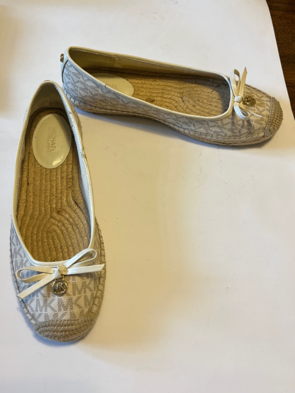 Michael Kors Beige Logo Espadrille Flats with Bow & MK Charm